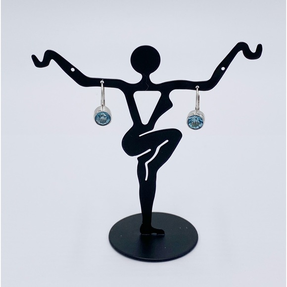 Sterling Silver Blue Stone Lever Back Earrings - Picture 6 of 8